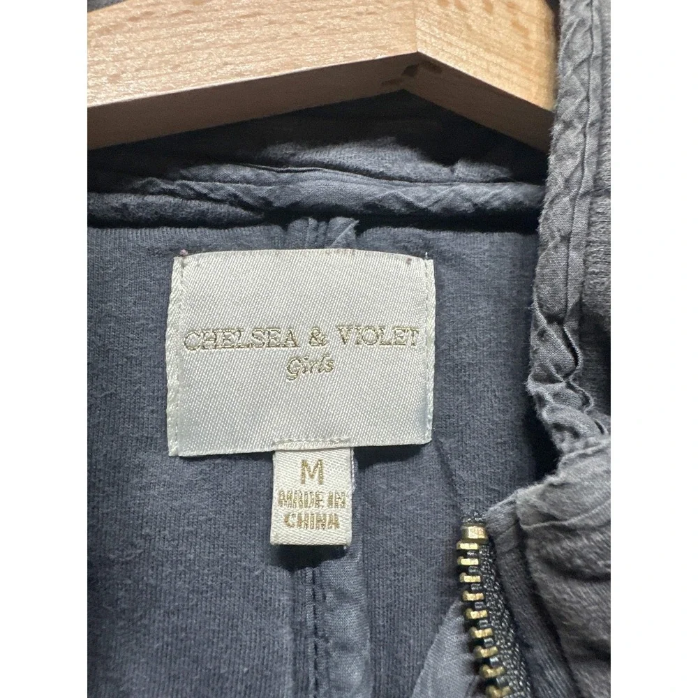 Chelsea & Violet Quilted Bomber Jacket Girls Medium Grey Full Zip EUC
